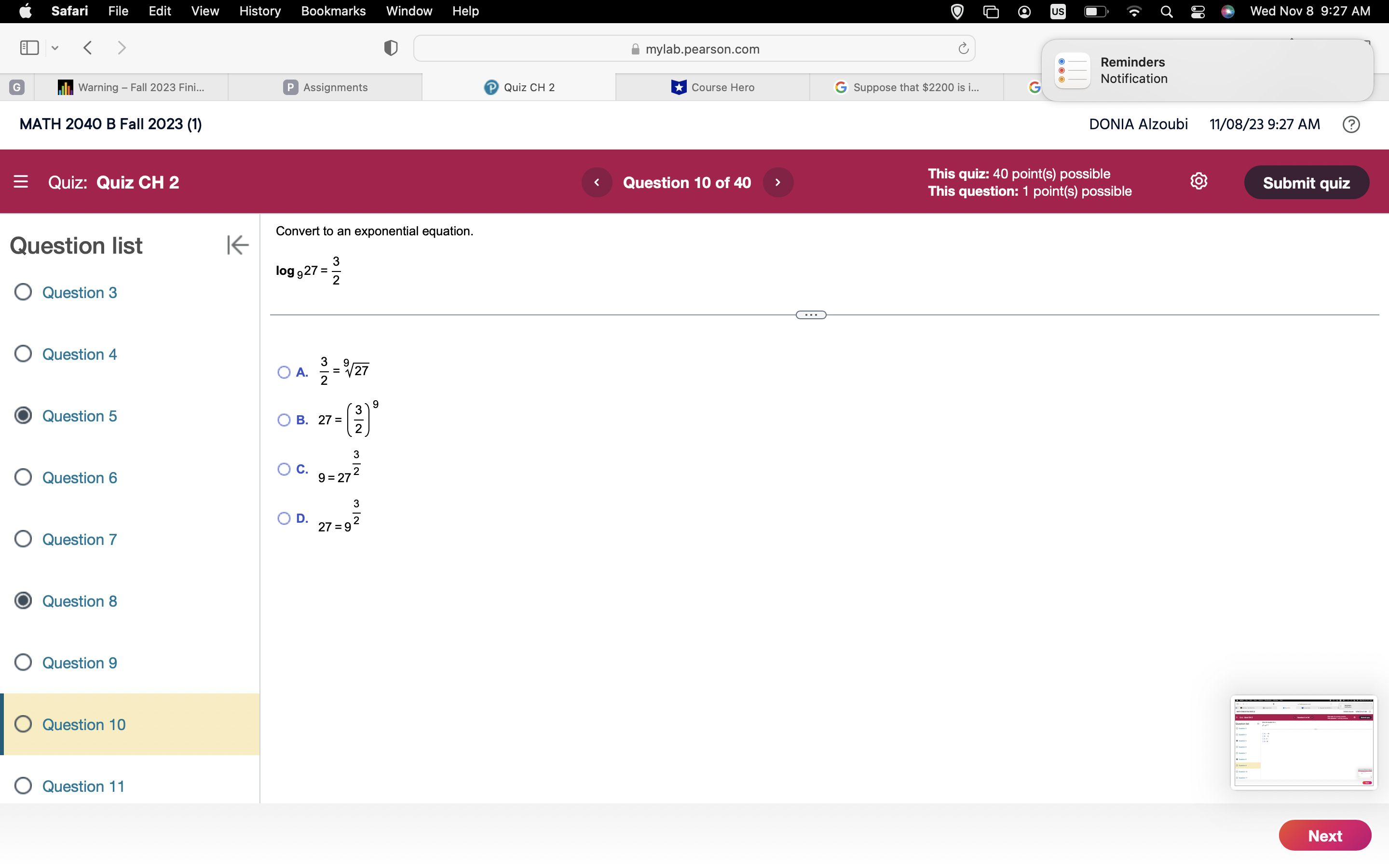 9:26 AM E Quiz: Quiz CH 2 Question 4 of 40 This