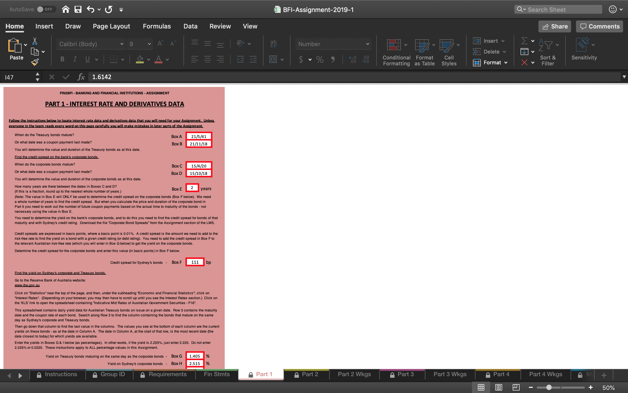 in part 1 AutoSave OFF BFI-Assignment-2019-1 Q v Search Sheet Home Insert