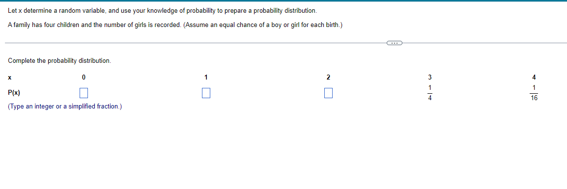 probability to prepare a probability distribution. A family has four children and