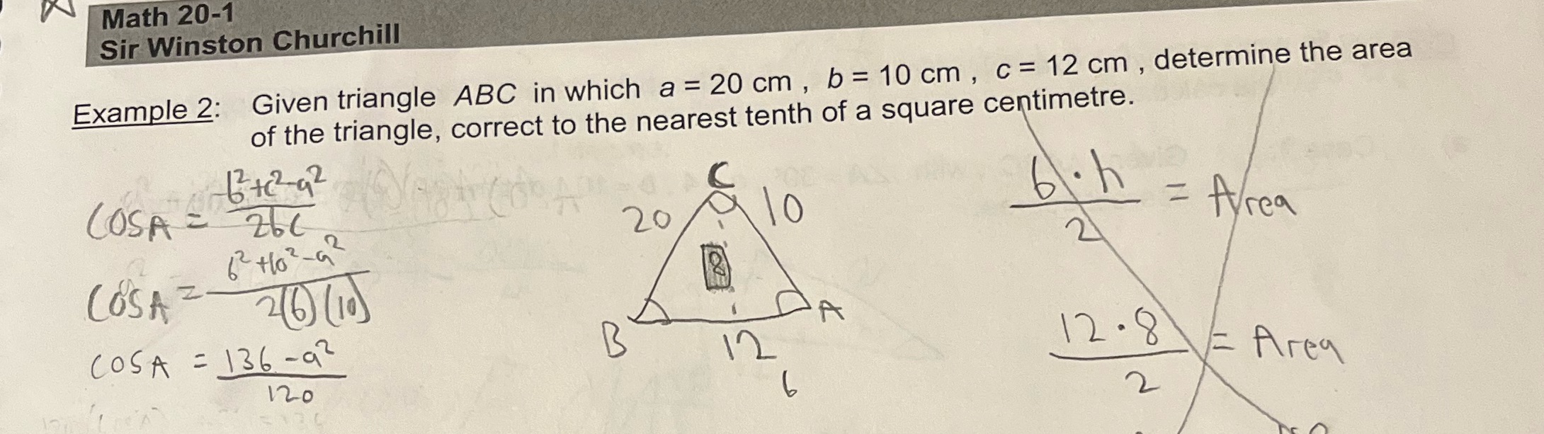 Given triangle ABC in which a = 20 cm , b =