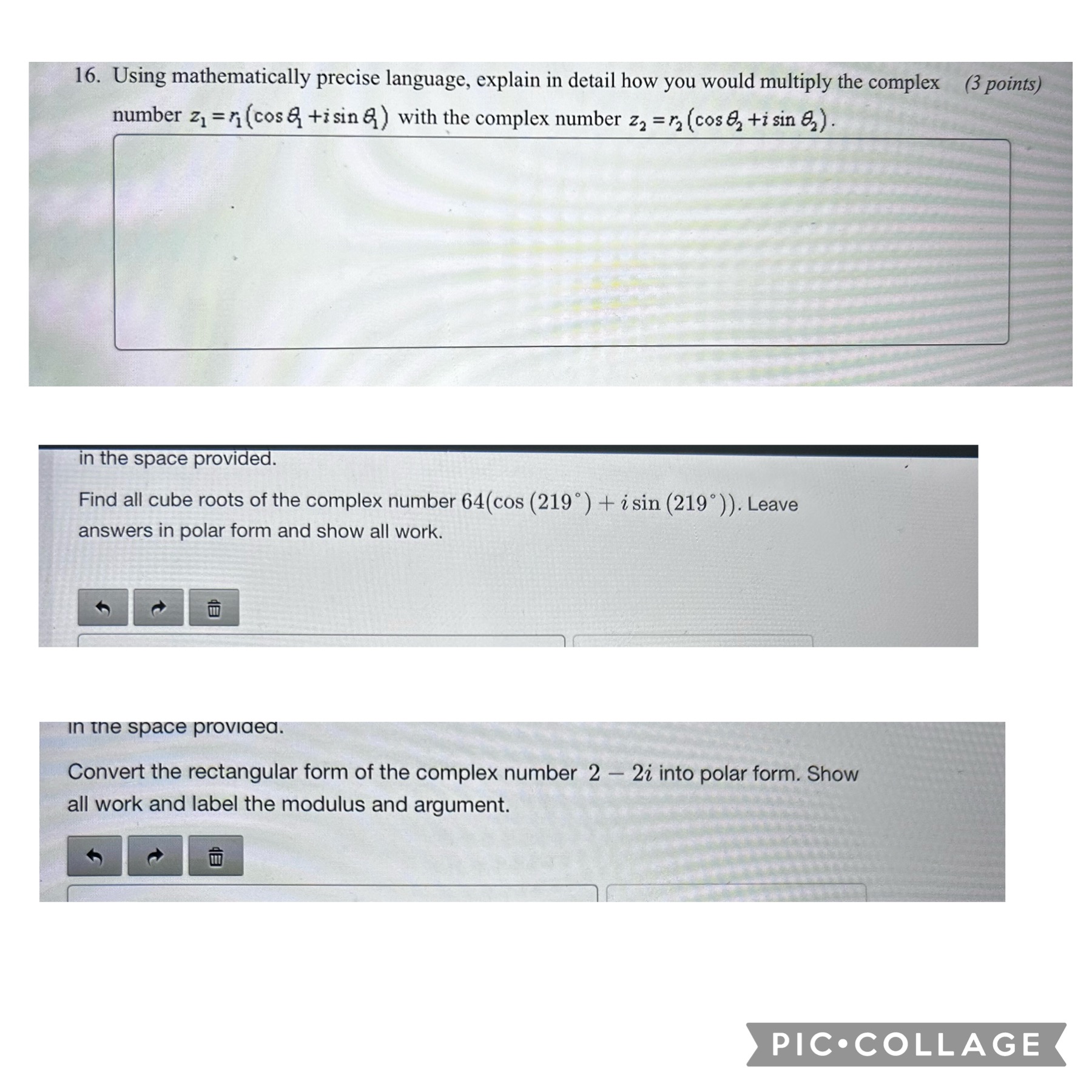  16. Using mathematically precise language, explain in detail how you would