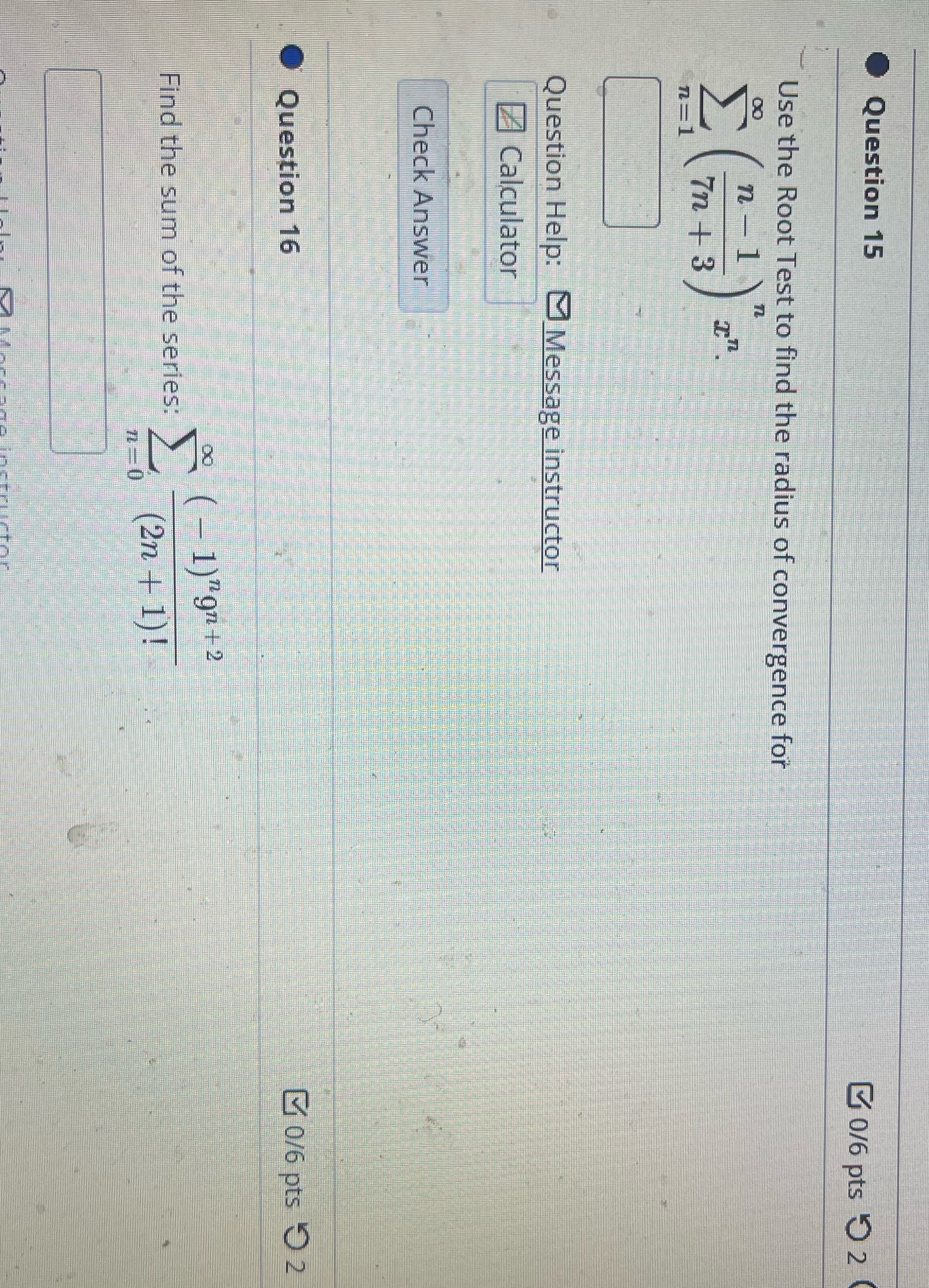Root Test to find the radius of convergence for n - 1