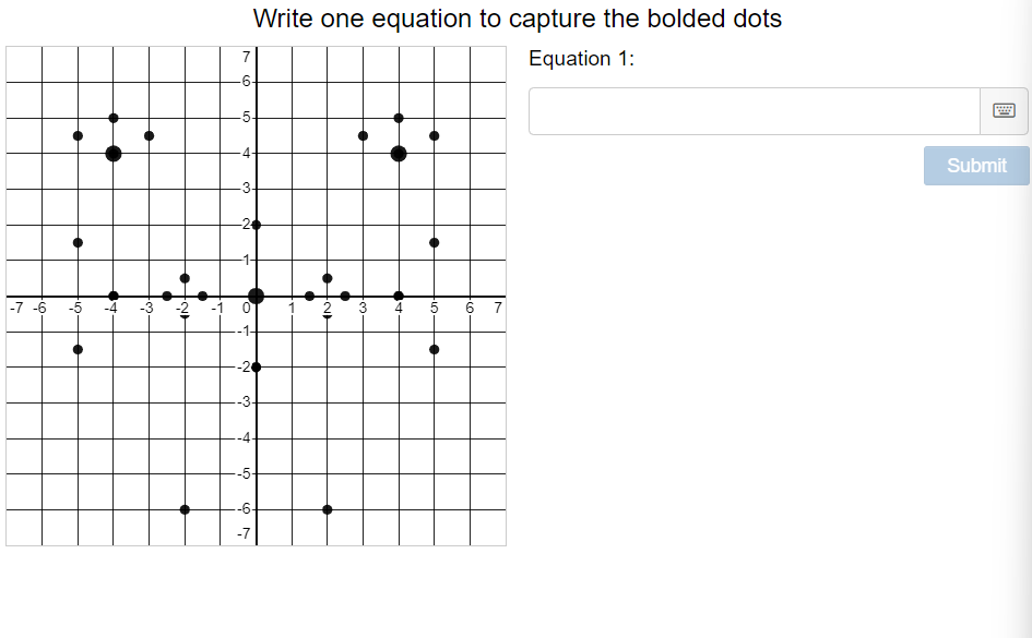 Write one equation to capture the bolded dots Equation 1: 7 6.