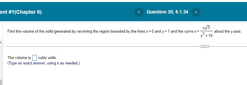 v-axis. The volume is D cubic units. [Type an exact answer: using