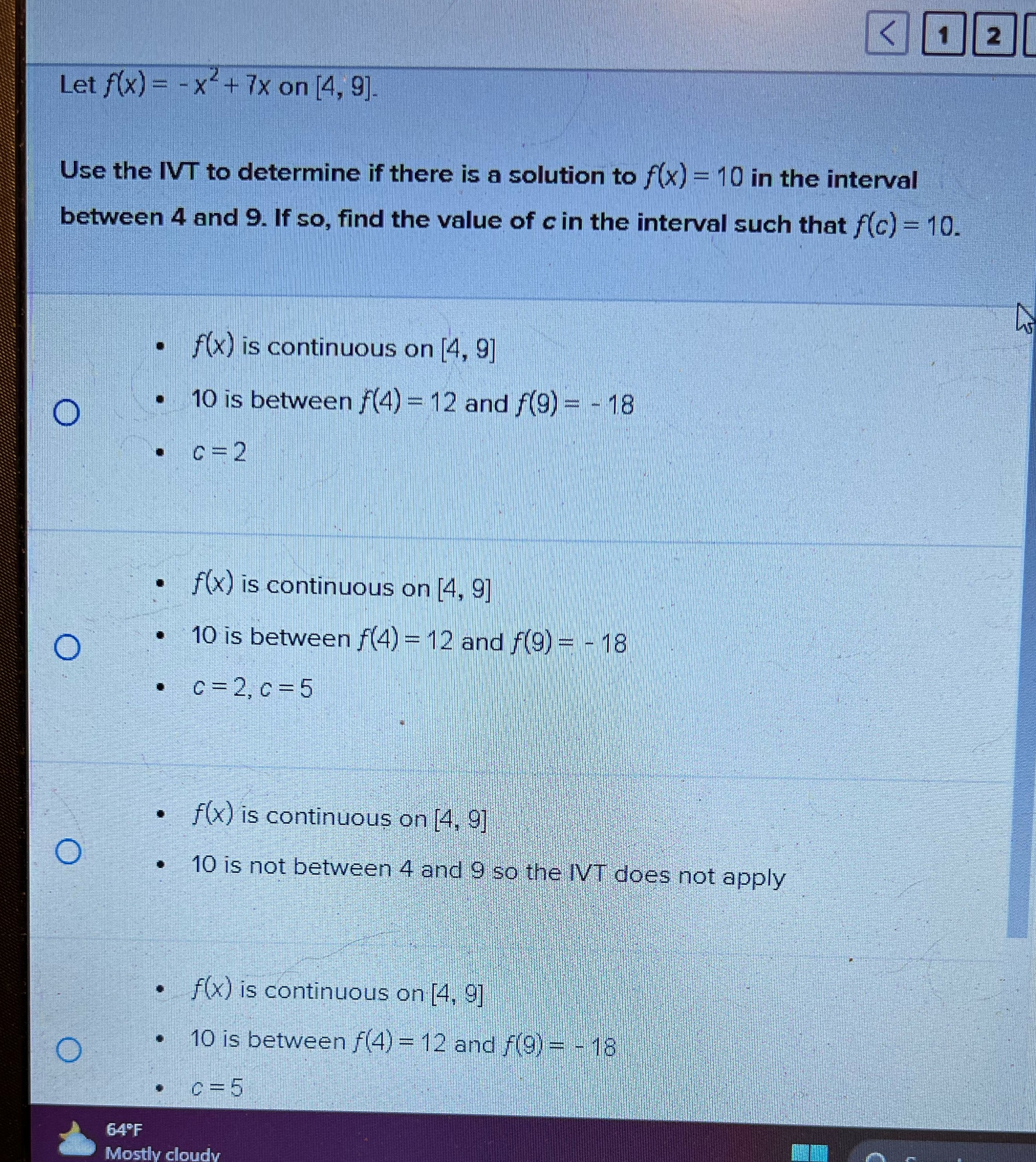  14 1 2 Let f(x) = - x2 + 7x on