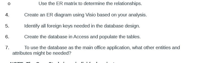 Create an ER diagram using Visio based on your analysis . 5