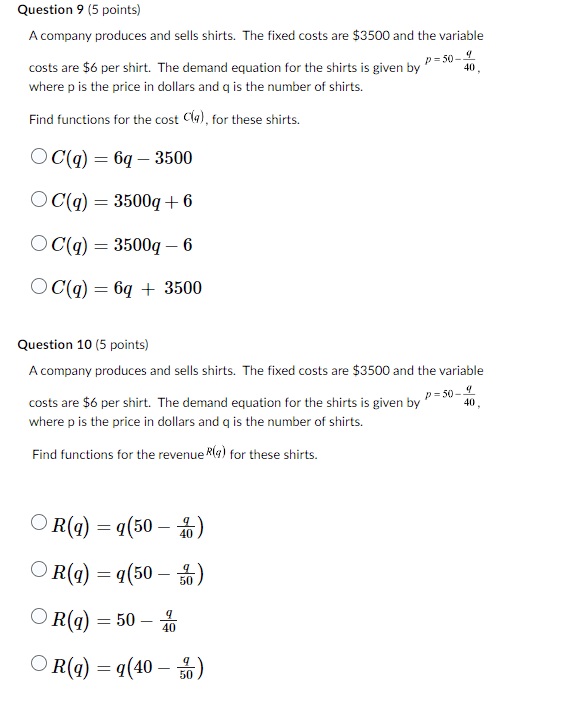 tixed costs are 53500 and the variable tr =50 costs are $6