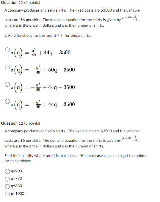 per shirt. The demand equation for the shirts is given by "I,