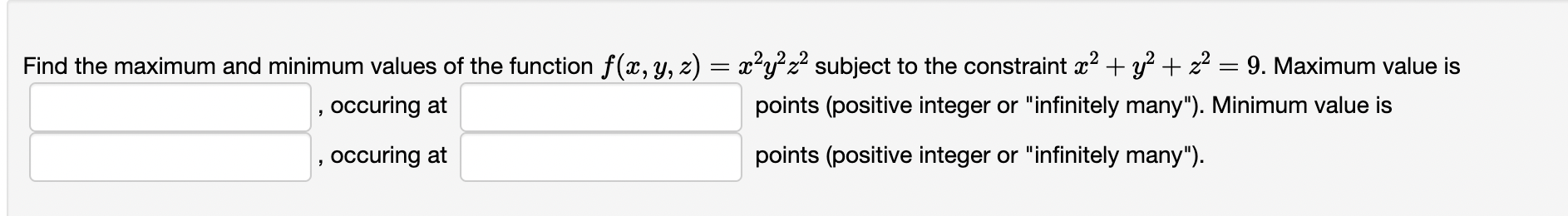 z) : $231222 subject to the constraint :02 + y2 + 22