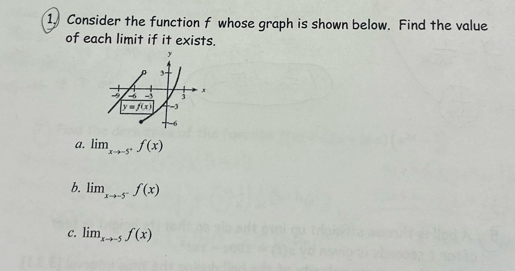 the value of each limit if it exists. a. lim -5+ f