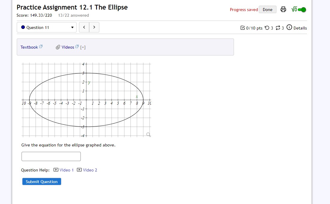 of the minor and major axis for the graph of this ellipse.