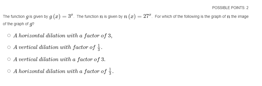  POSSIBLE POINTS: 2 The function g is given by g (113}