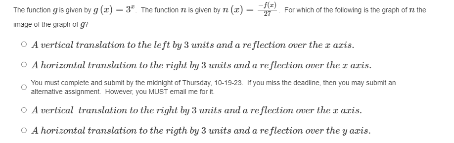 the alternative assignment. O 2 O tolThe function g is given by