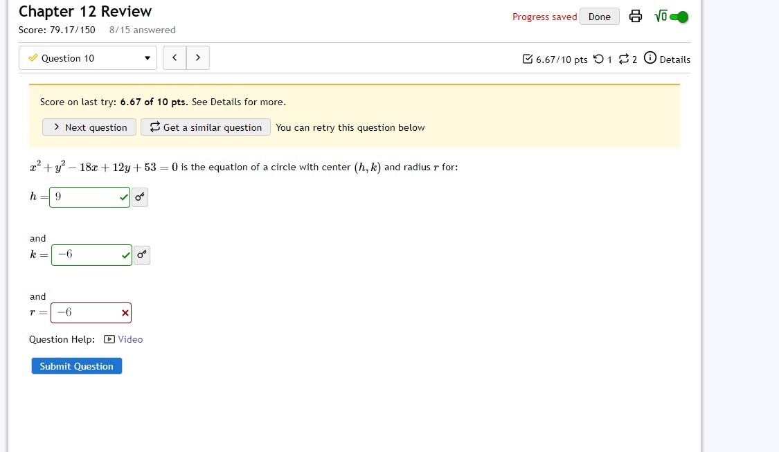 G) Details Recall the equation for a circle with center (h,k) and