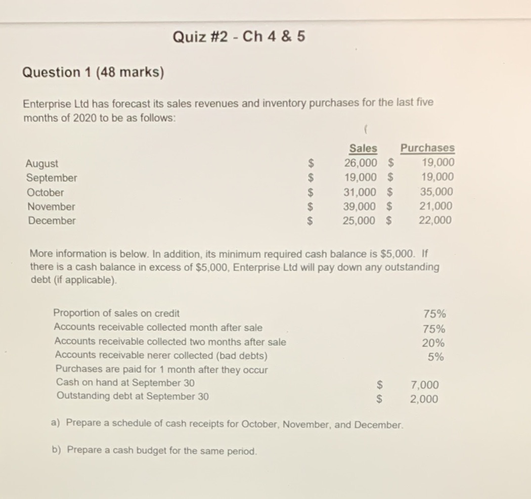 Cash receipt Quiz #2 - Ch 4 & 5 Question 1