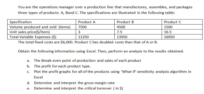 what if analysis. You are the operations manager over a production line