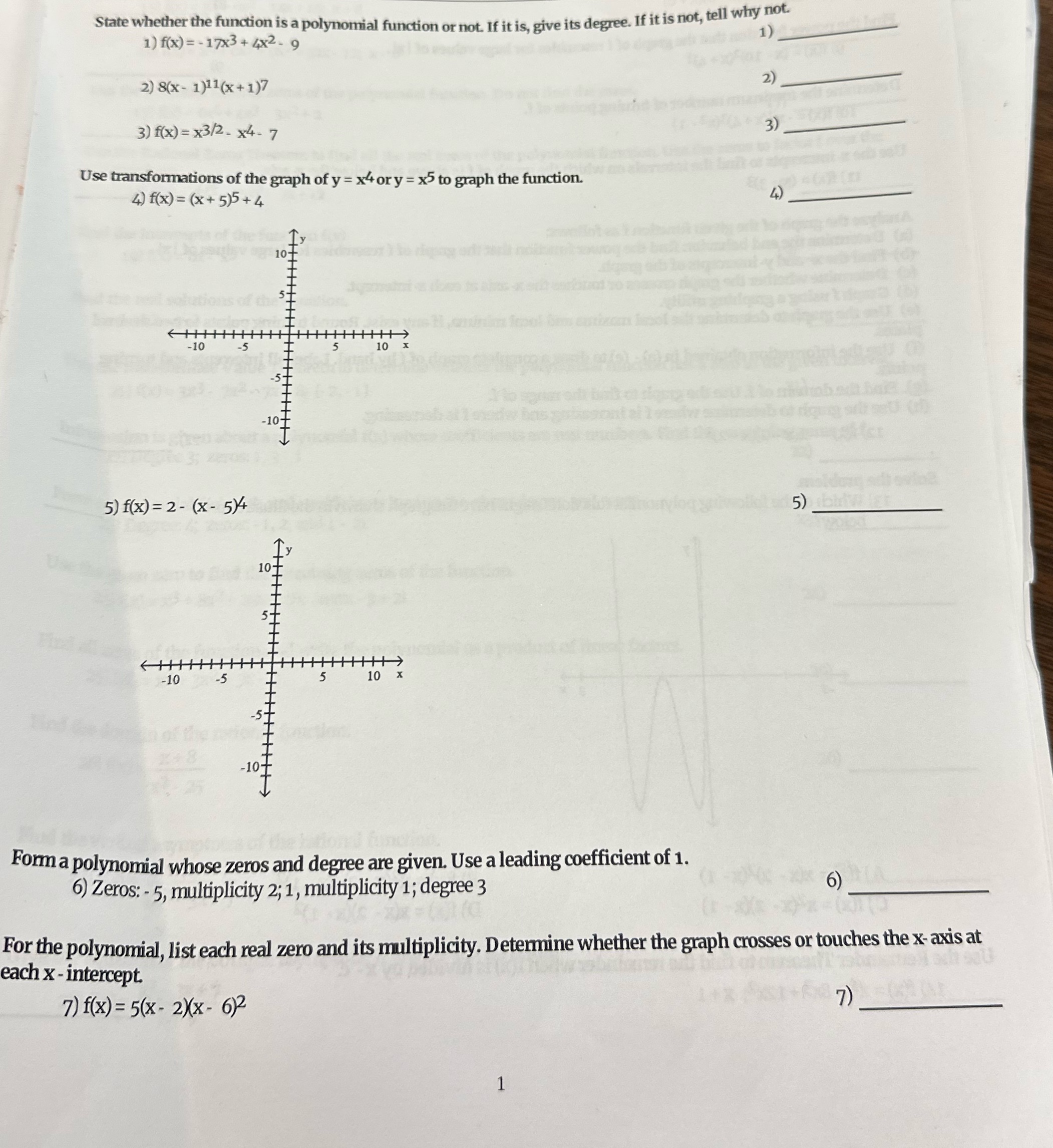 a polynomial function or not. If it is, give its degree. If