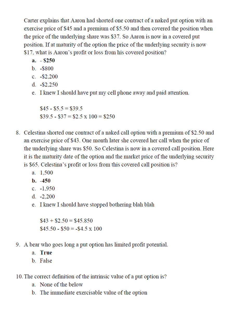 option when the share was trading at {EXP} $60 was $2.50. On