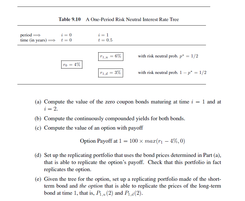 Table 9.10 A One-Period Risk Neutral Interest Rate Tree period time (in