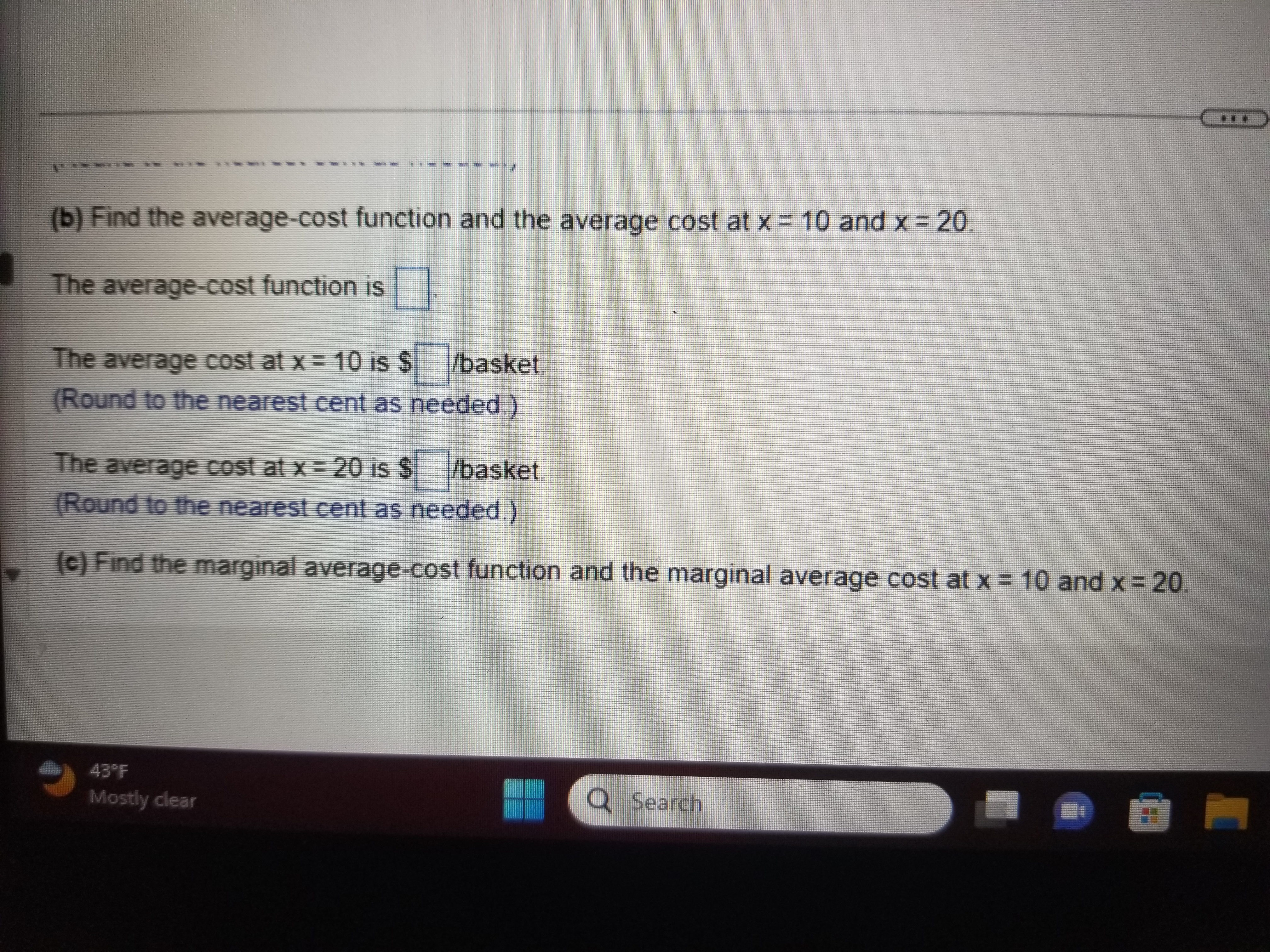  (b) Find the average-cost function and the average cost at x