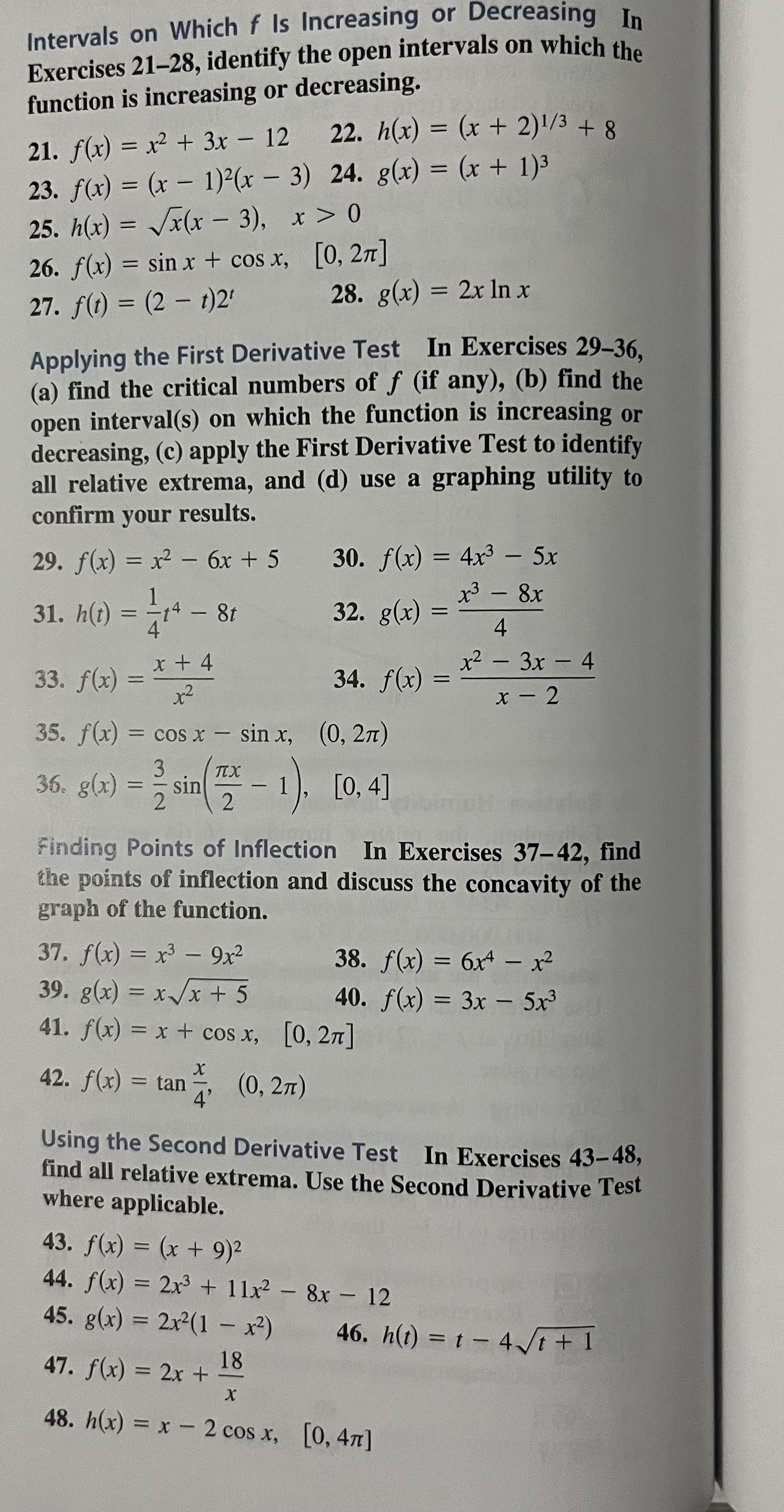 Decreasing In Exercises 21-28, identify the open intervals on which the function