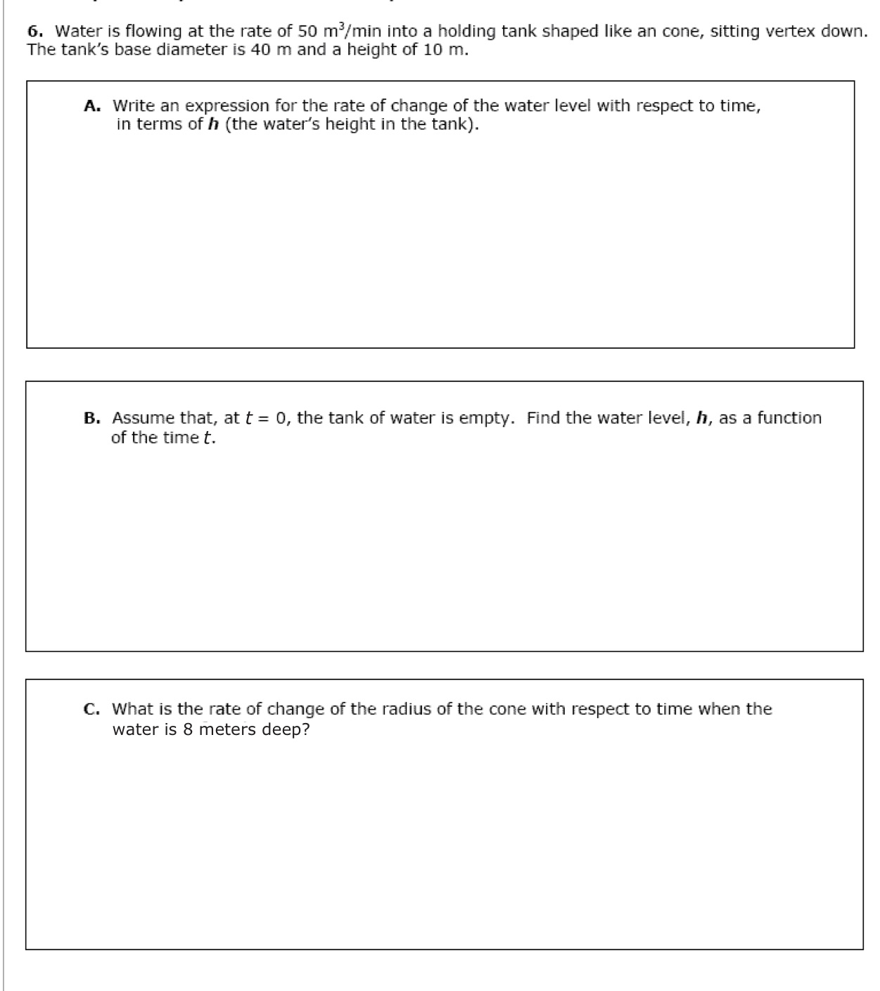 Can someone help me with this AP calc problem? 6. Water