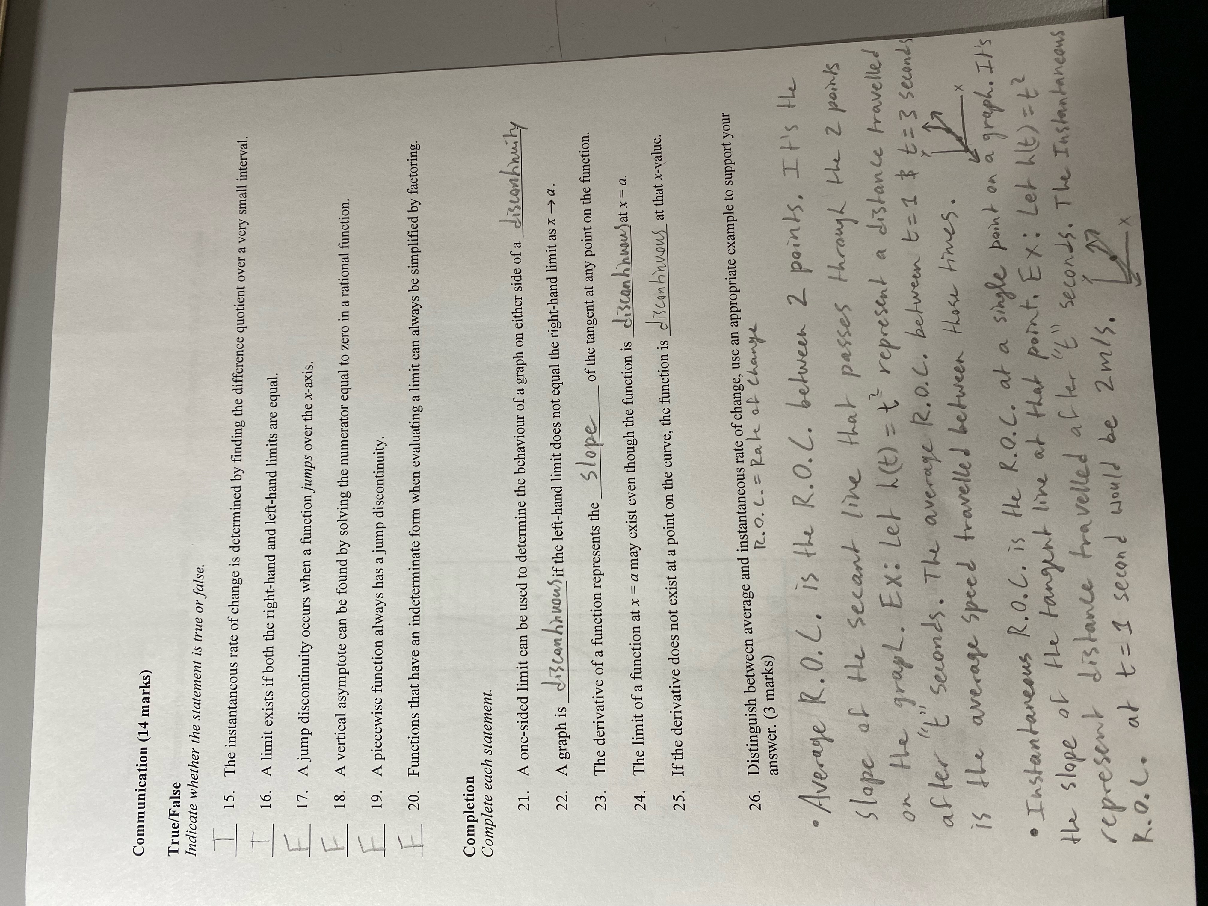 15. The instantaneous rate of change is determined by finding the difference