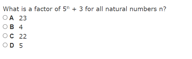 OC 27 OD 26What is a factor of 5 + 3 for