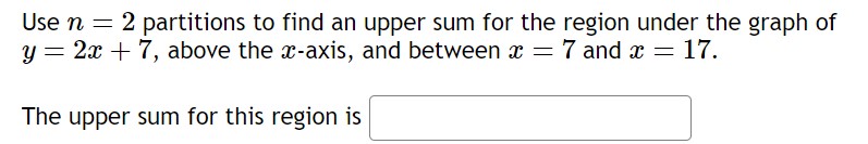 partitions to find an upper sum for the region under the graph