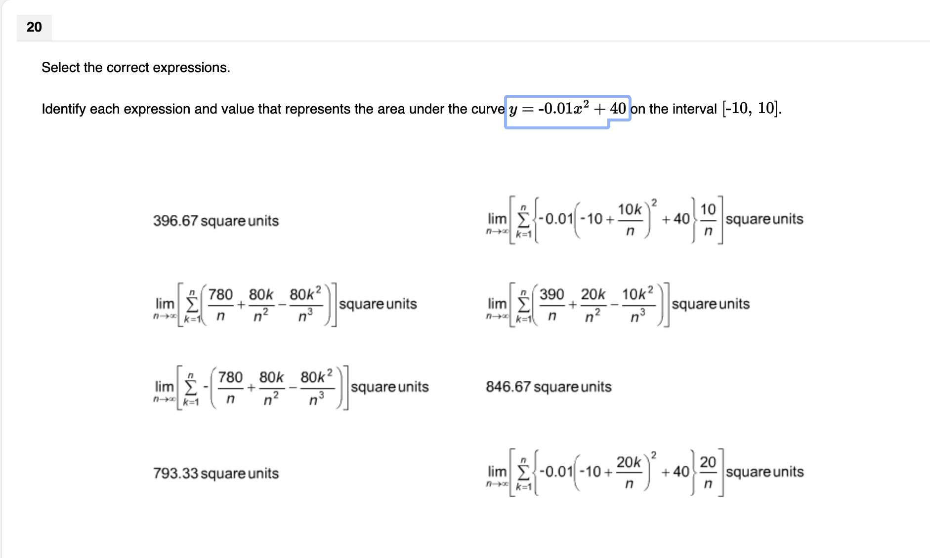 represents the area under the curve y = -0.01x + 40 on