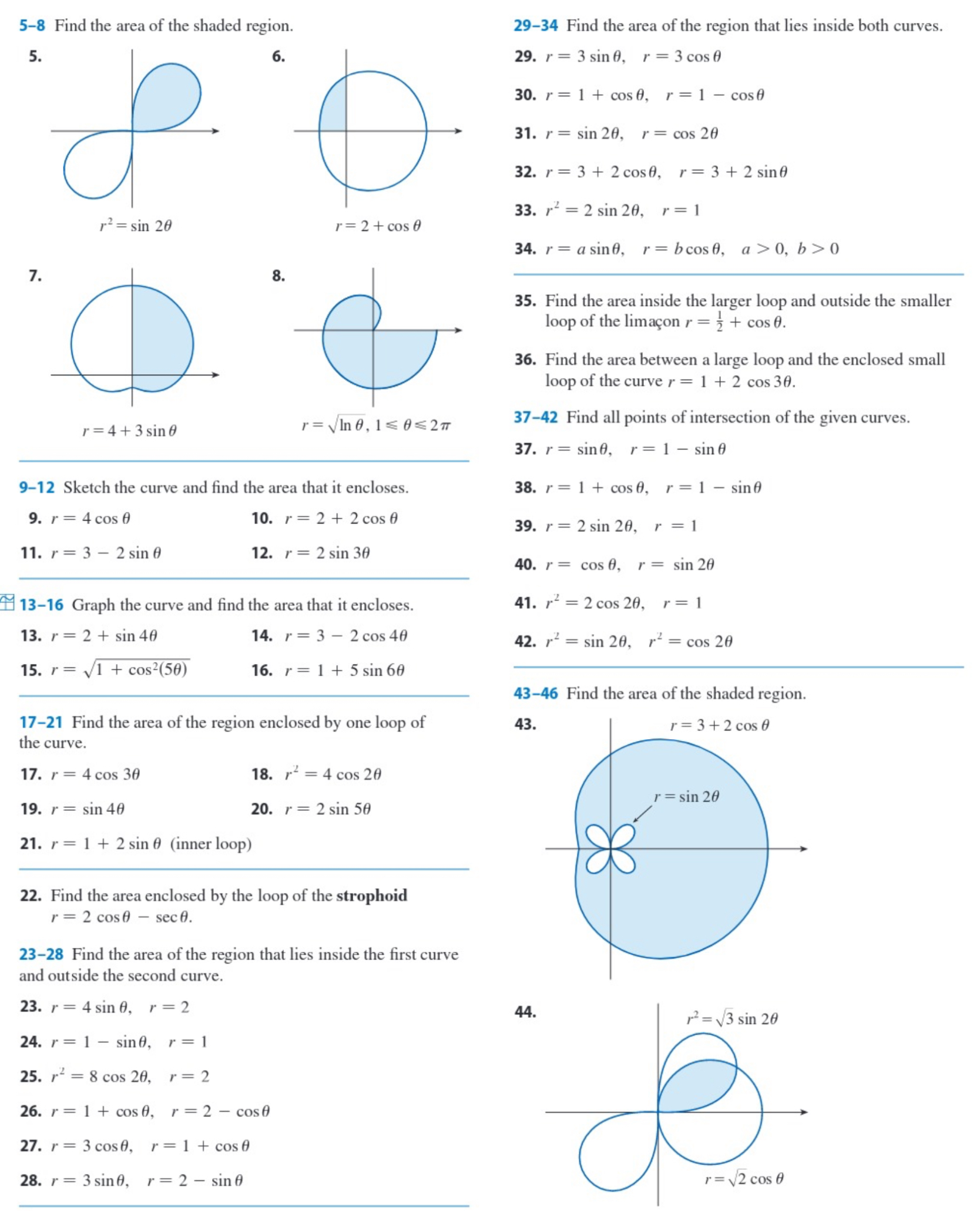32.r=3+2cos. r=3+25in6 33. l=2sin20. r=l v r=sm26 r=2+cost9 34.r=asin. r=bcos, a>0,b>0 7.
