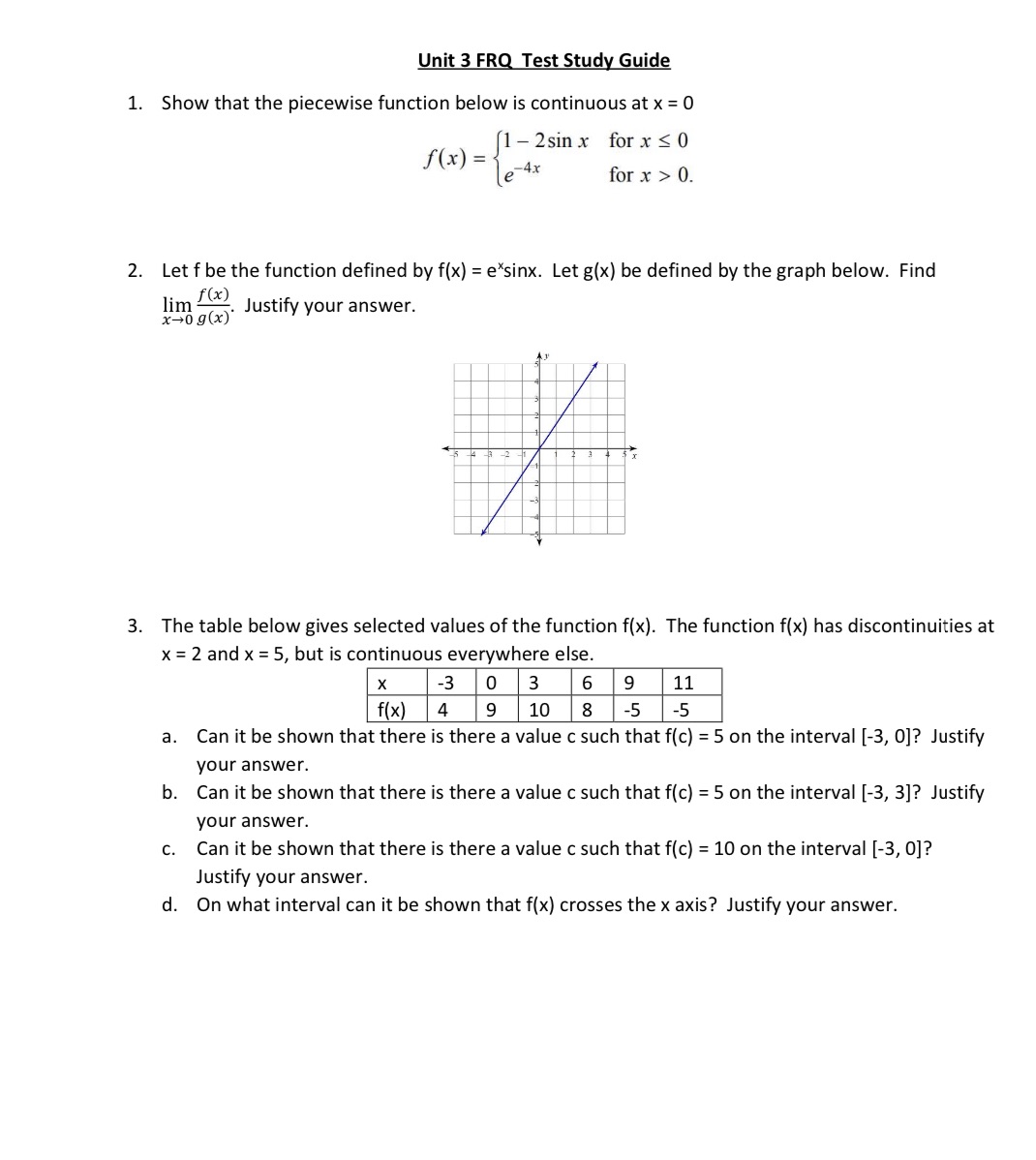  please solve and show work Unit 3 FRQ Test Study Guide