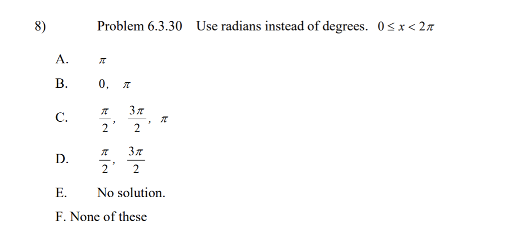 of these (b) Solve the equation for 0 S x