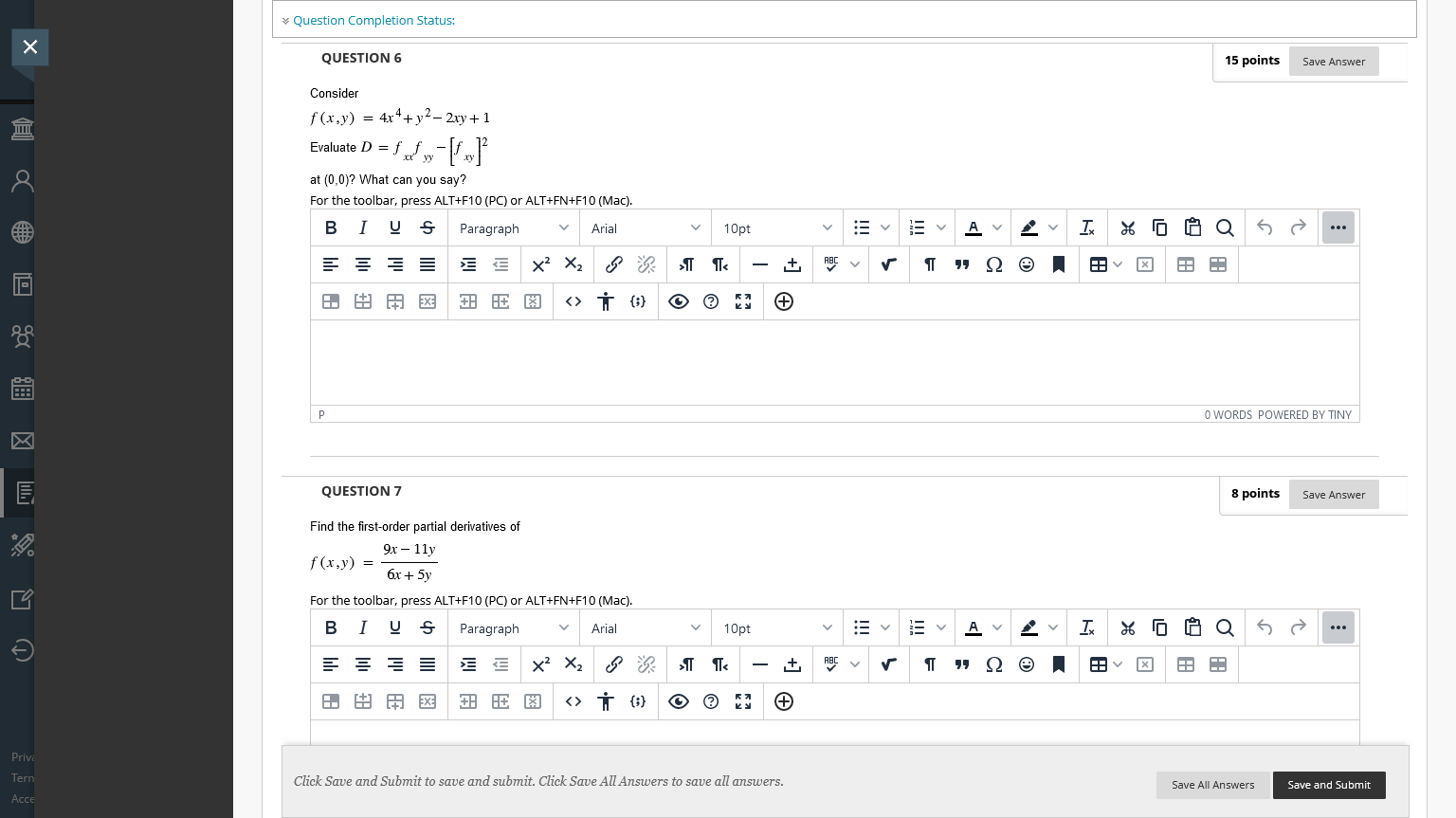  * Question Completion Status: X ESTION 6 15 points Save Answer
