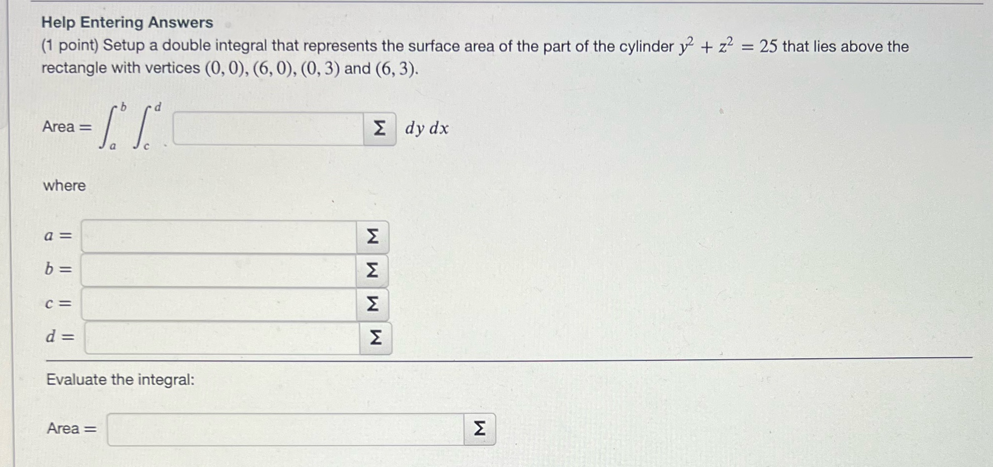that represents the surface area of the part of the cylinder y