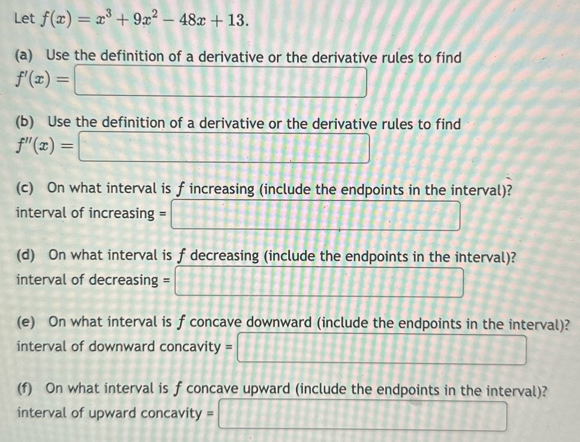 + 9x2 - 48x + 13. (a) Use the definition of a
