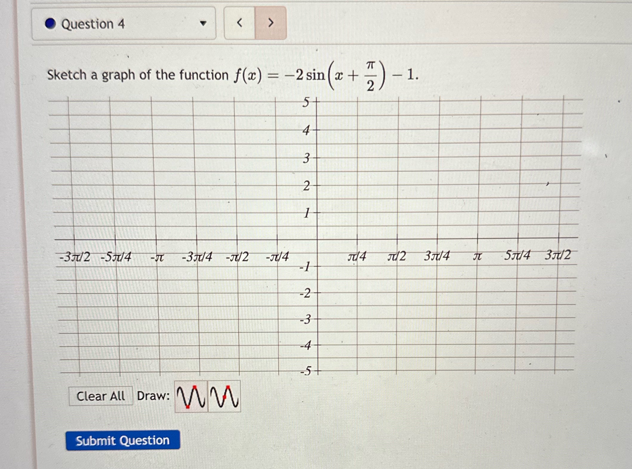 Question 4 Sketch a graph of the function f(x) = -2