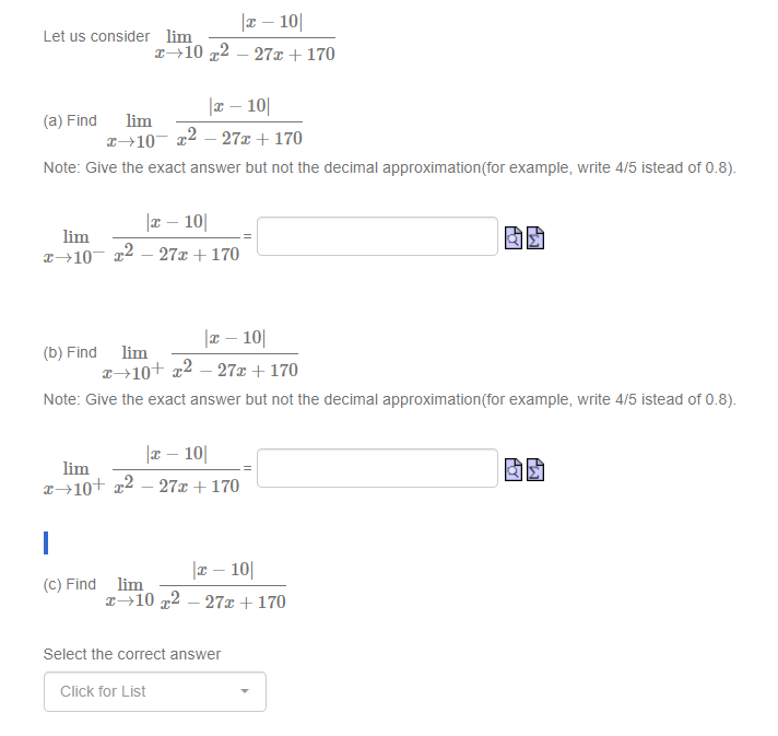  Ex - 10 Let us consider lim x->10 x2 - 27x