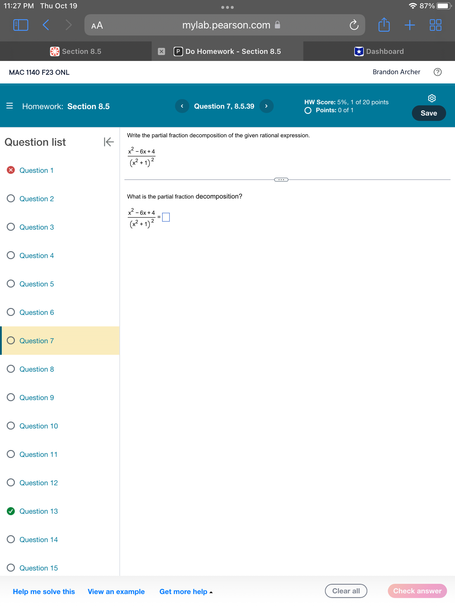 mylab.pearson.com a + Section 8.5 x P Do Homework - Section 8.5