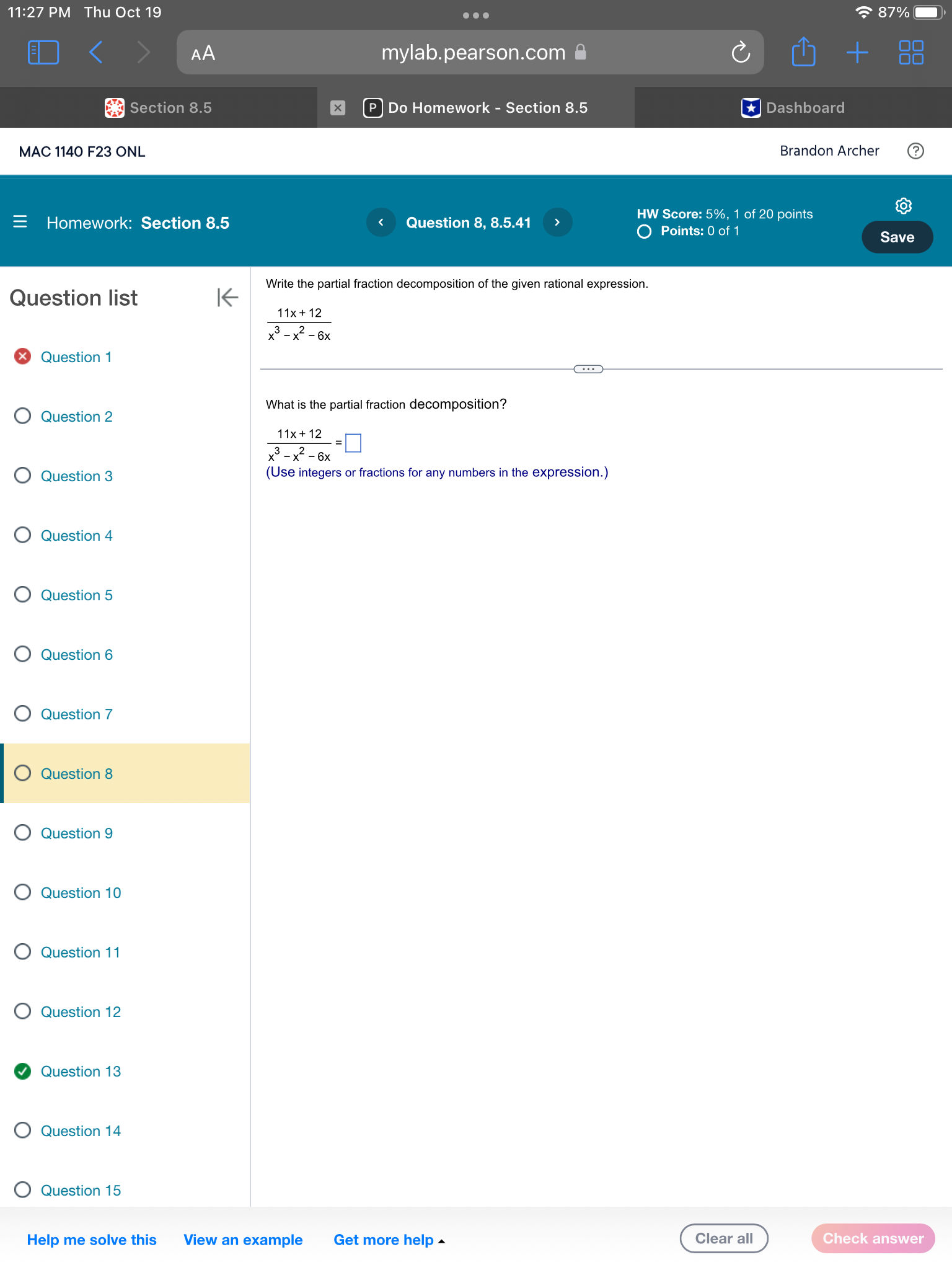 4 0 Question 2 ) = [:l x (x2 + 4 (Use