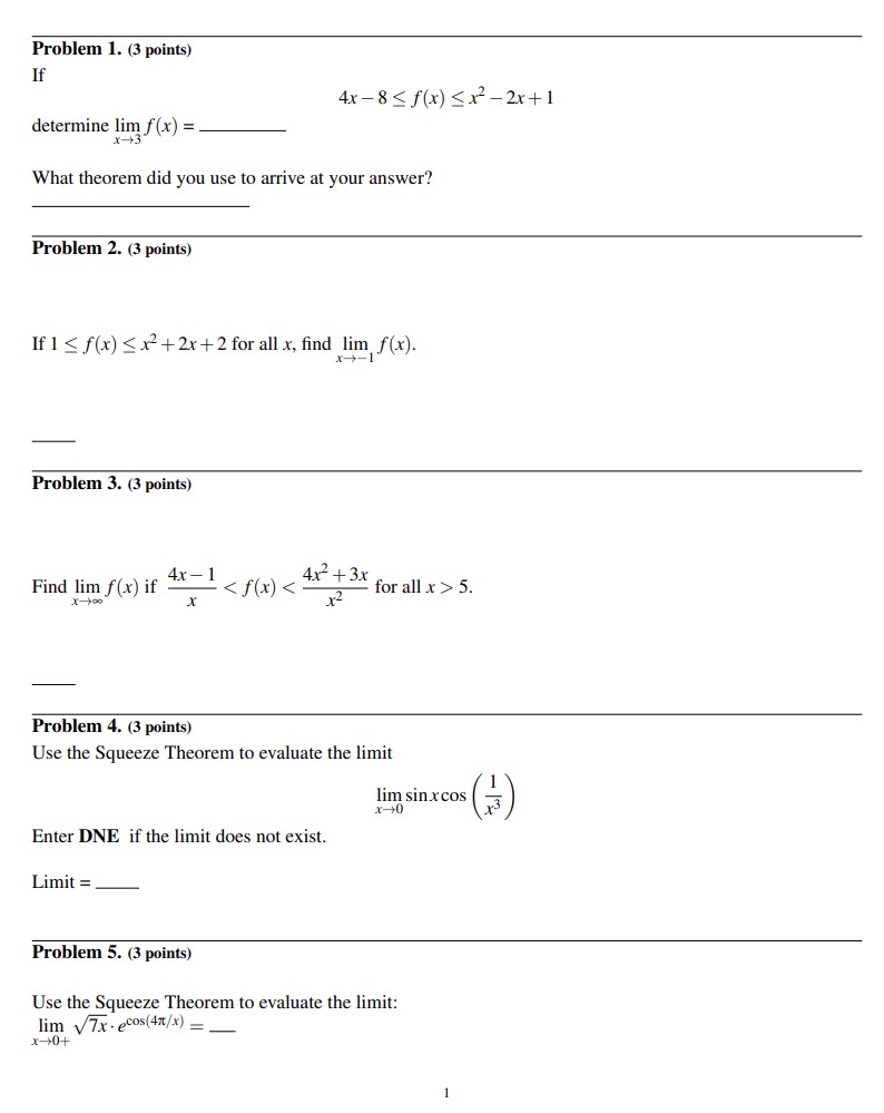  Problem 1. (3 points) If 4x - 8 5. X Problem