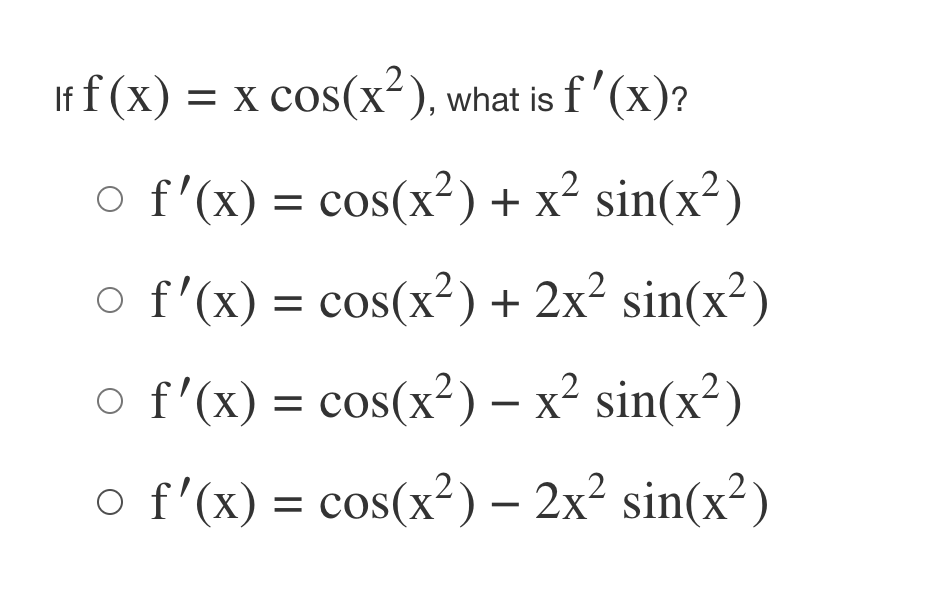 + 2) cos(x) o f'(X) = x smog 3x2 cos(x) If f(X)