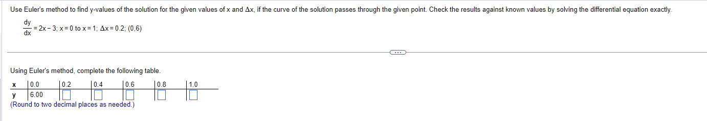  Use Euler's method to find y-values of the solution for the