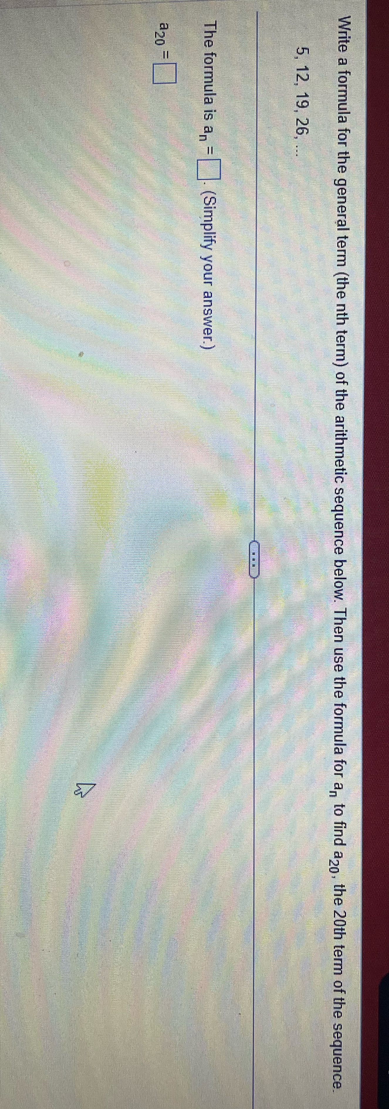 the arithmetic sequence below. Then use the formula for a, to find
