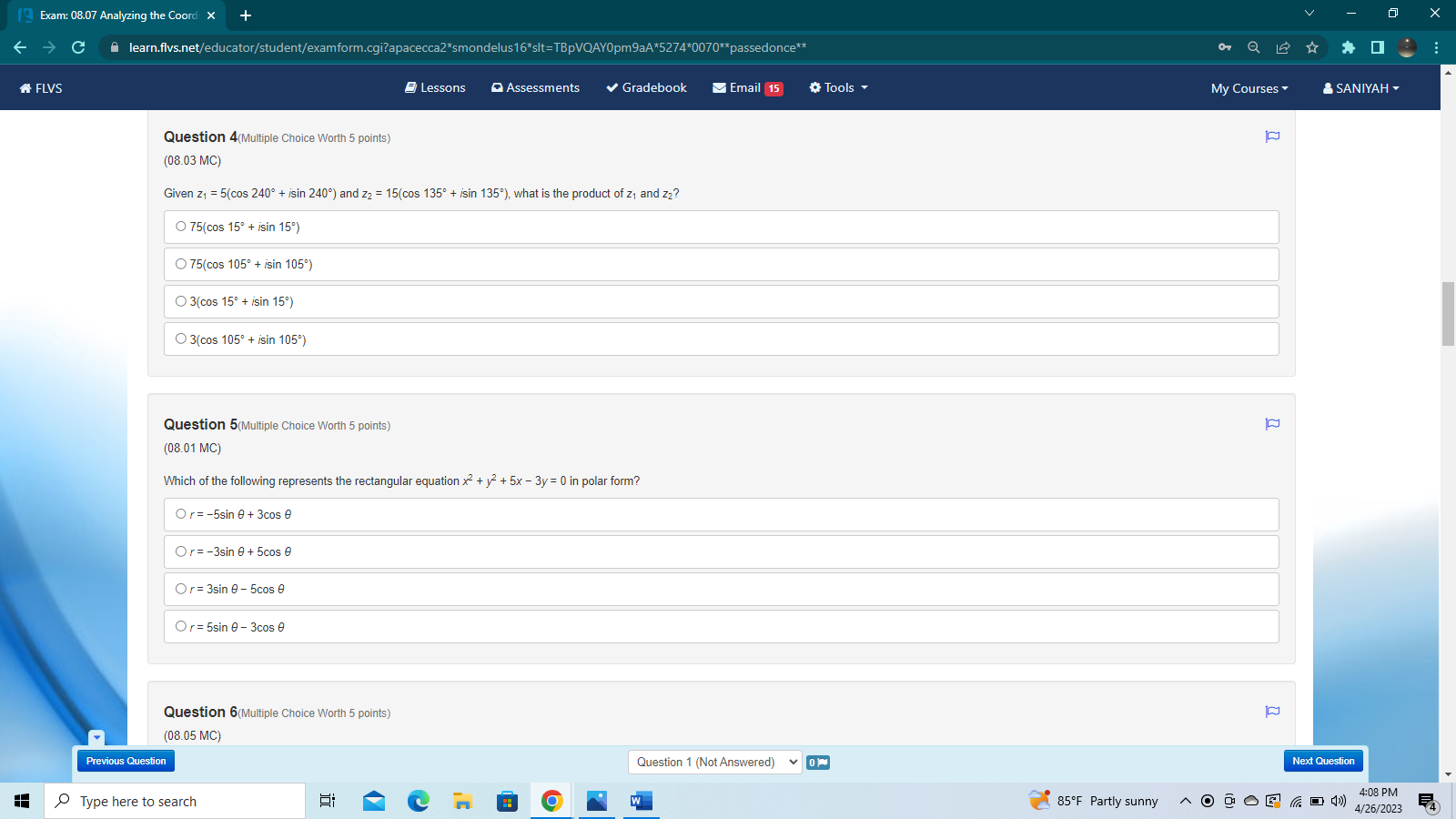 & SANIYAH A collection of points is shown on the complex plane.