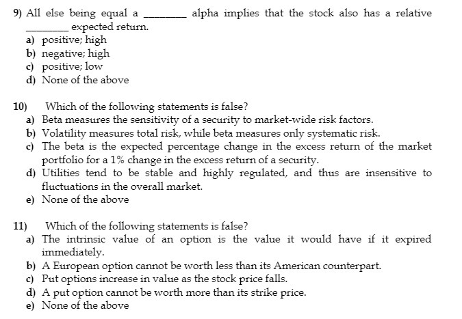 stock also has a relative expected return a ) positive high b