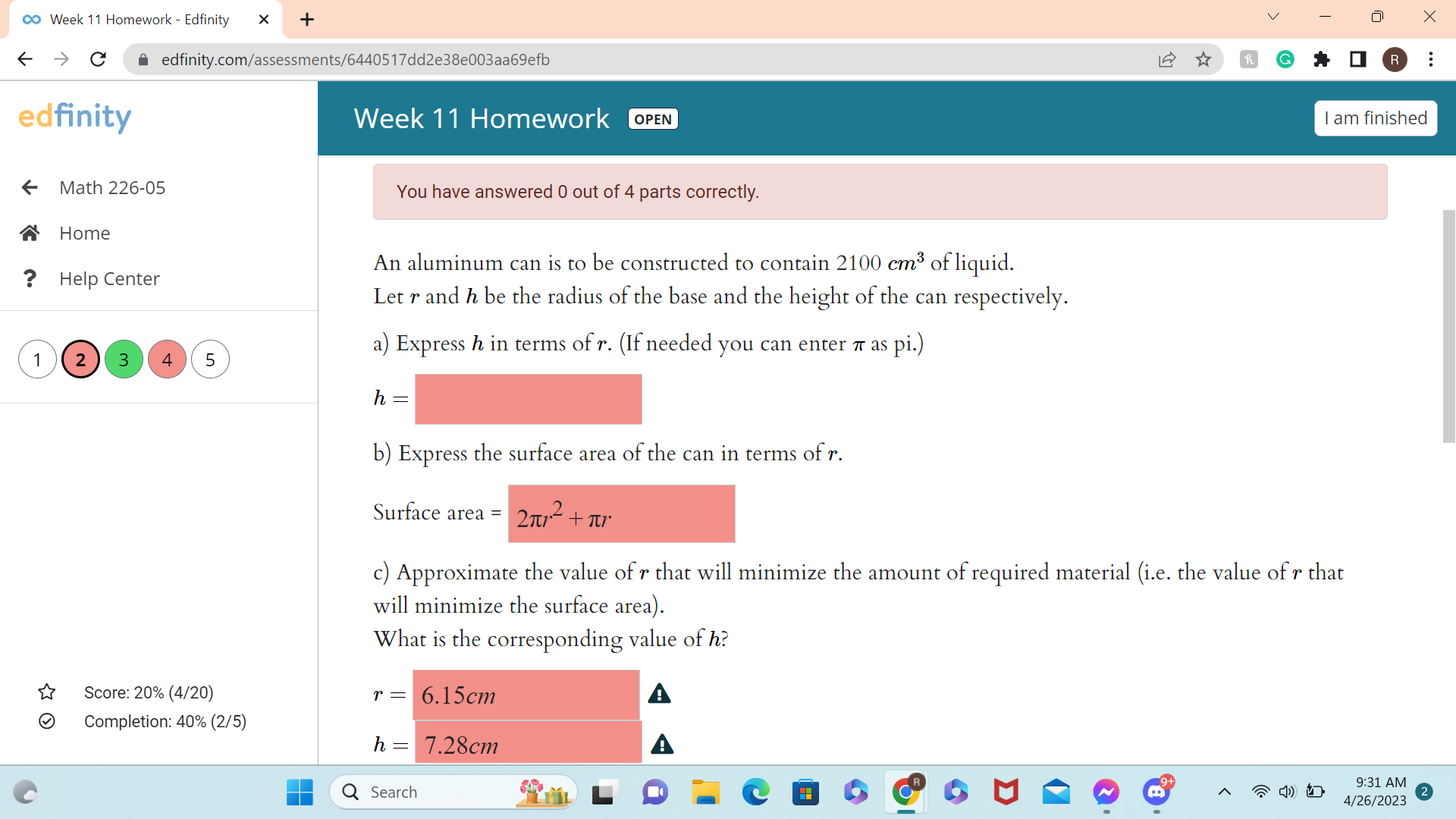 edfinity.com/assessments/6440517dd2e38e003aa69efb R . .. edfinity Week 11 Homework OPEN I am finished