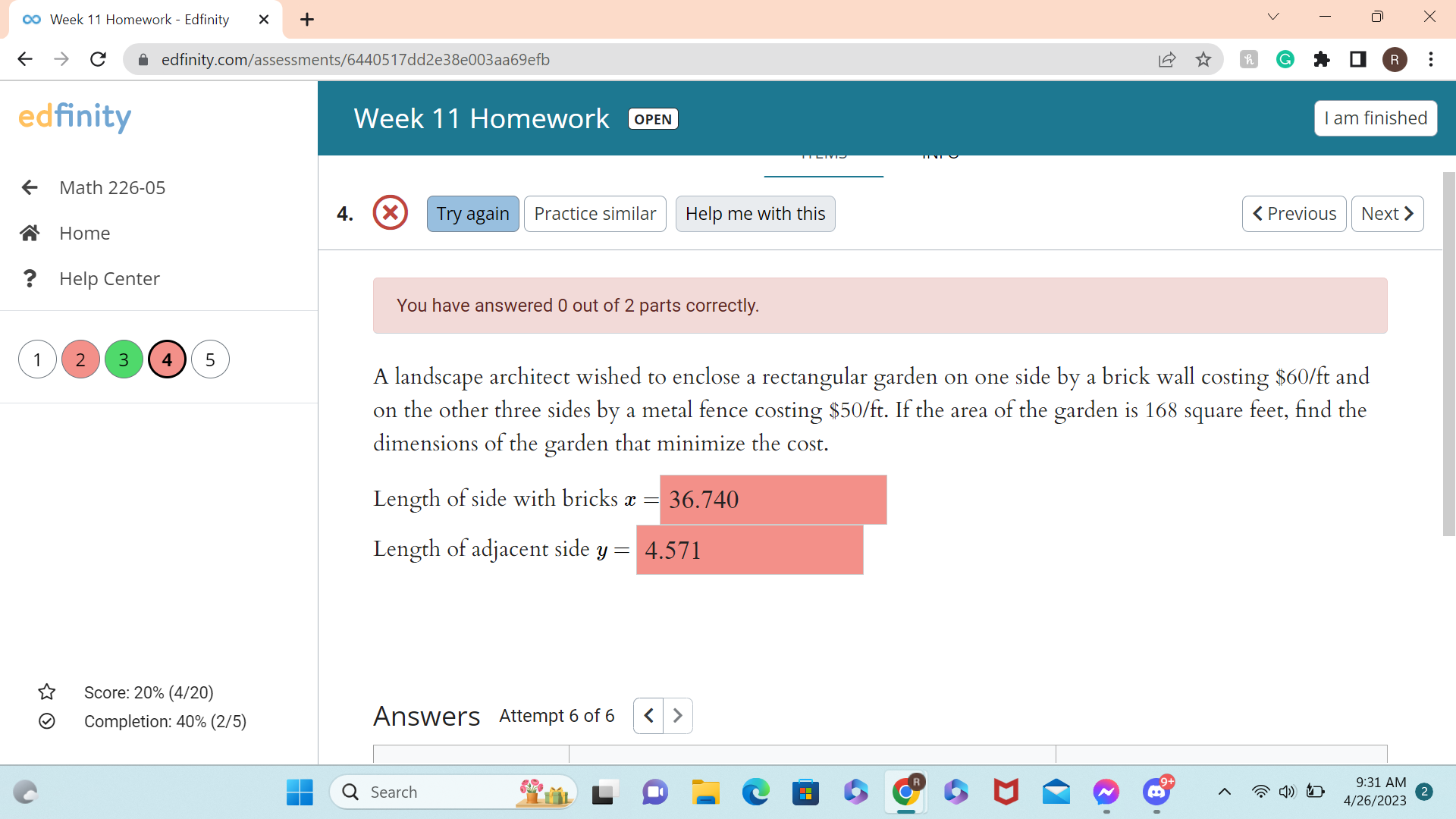 progress) O Completion: 40% (2/5) Answer Score Q Search 6 . ML