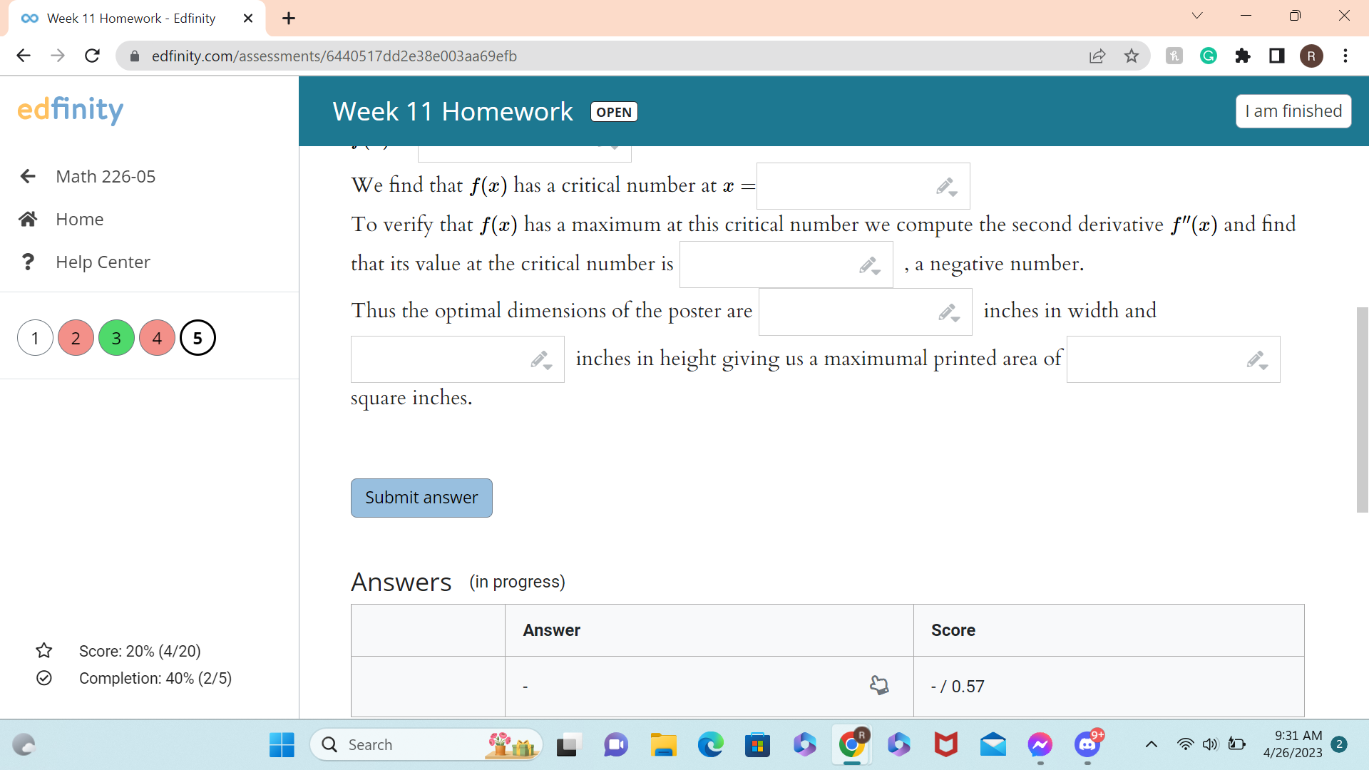 C edfinity.com/assessments/6440517dd2e38e003aa69erb GAL R . .. edfinity Week 11 Homework OPEN I