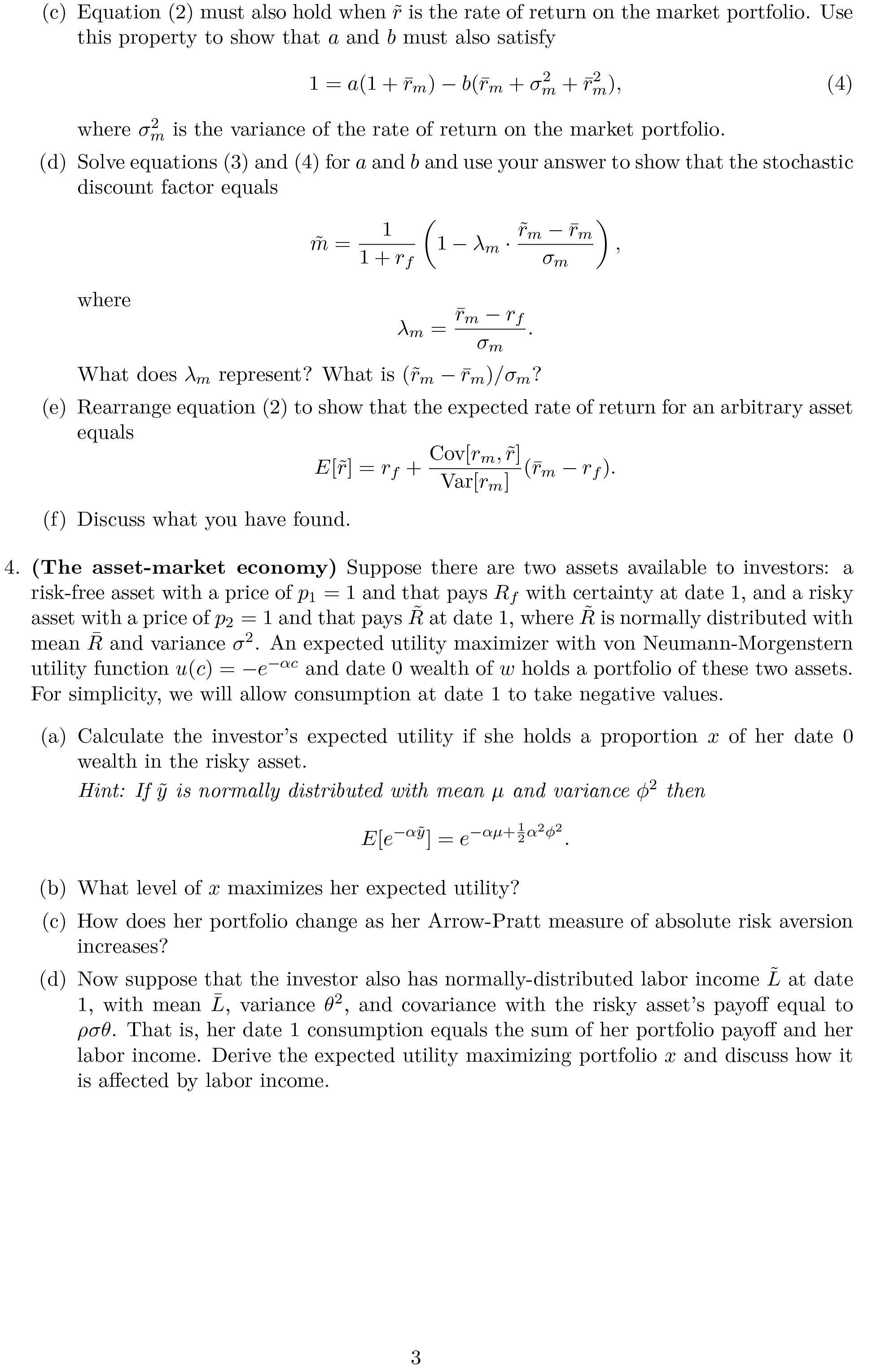 WELLINGTON FINA 306 Financial Economics Assignment Due at 3:40pm on Tuesday, October